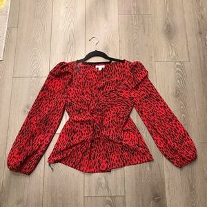 TOPSHOP Red & Black Leopard Top US 6 S Med